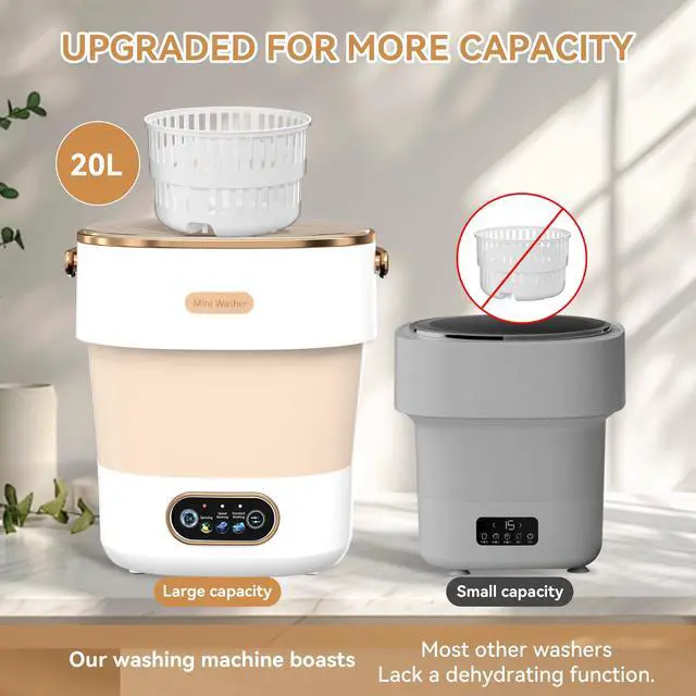 Alt view image 4 of 7 - Portable Foldable Mini Washing Machine for Delicates & Small Loads | Portable 20L foldable washer with spin basket 3 wash modes. Ideal for baby clothes, underwear, dorms, RVs