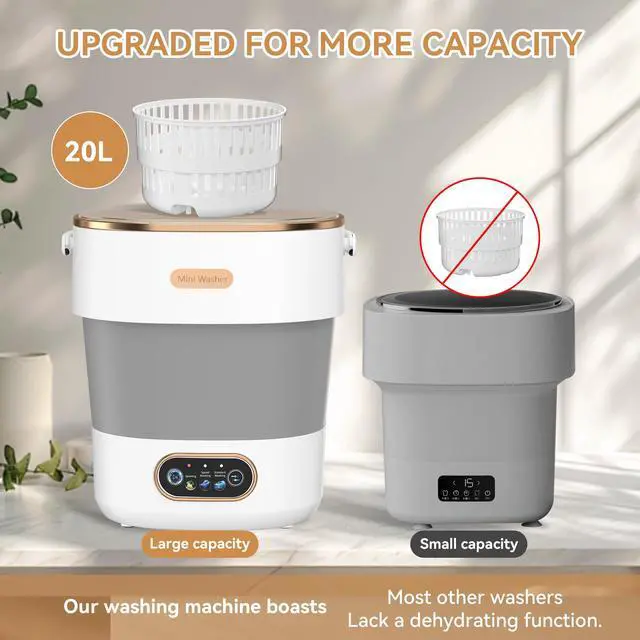 Alt view image 6 of 7 - Portable Washing Machine, Folding 20L Mini Washer and Spin-Dryer | 3 modes with deep cleaning. Compact for apartments, dorms, home, RV, and travel. For small clothes and delicates. White