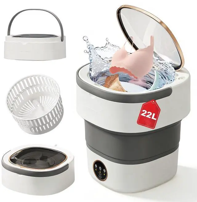 Main image of Portable Washing Machine - 22L Mini Foldable Washer with Spin Basket, Gray | 3 Cleaning Modes & Deep Cleaning for Small Clothes, Collapsible Laundry for Apartment, Home, Hotel and Travel