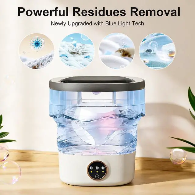 Alt view image 3 of 7 - Portable Washing Machine - 22L Mini Foldable Washer with Spin Basket, Gray | 3 Cleaning Modes & Deep Cleaning for Small Clothes, Collapsible Laundry for Apartment, Home, Hotel and Travel