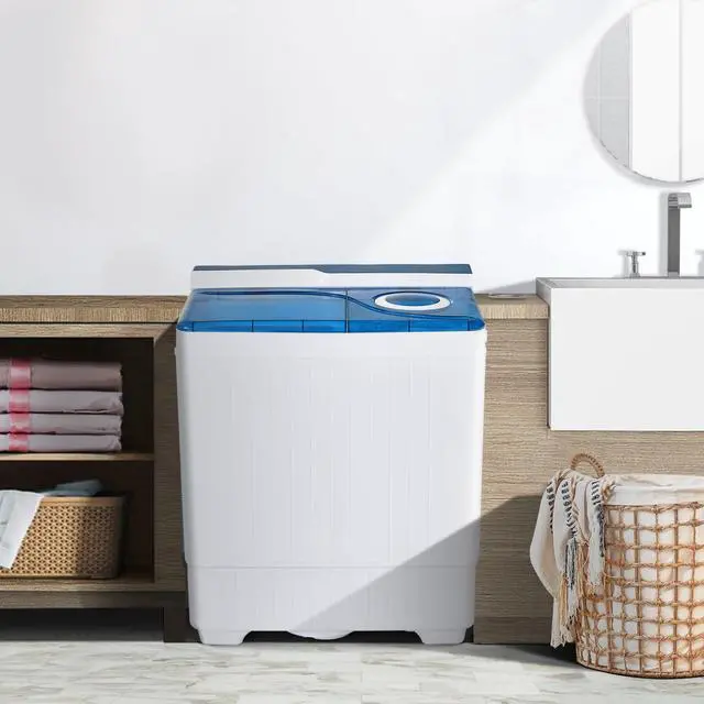 Alt view image 2 of 7 - Portable Washing Machine, Twin Tub 26 Lbs Capacity, 18 Lbs Washer and 8 Lbs Spinner, Compact Washer with Control Knobs, Timer Function, Drain Pump, Laundry washer for Apartment RV, Blue