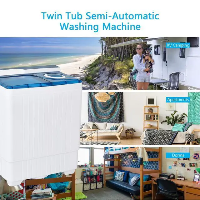 Alt view image 3 of 7 - Portable Washing Machine, Twin Tub 26 Lbs Capacity, 18 Lbs Washer and 8 Lbs Spinner, Compact Washer with Control Knobs, Timer Function, Drain Pump, Laundry washer for Apartment RV, Blue