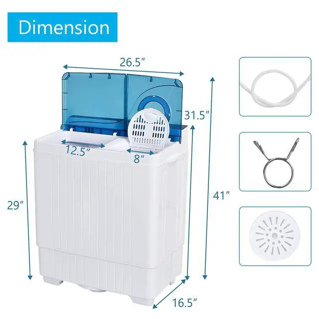 Alt view image 4 of 7 - Portable Washing Machine, Twin Tub 26 Lbs Capacity, 18 Lbs Washer and 8 Lbs Spinner, Compact Washer with Control Knobs, Timer Function, Drain Pump, Laundry washer for Apartment RV, Blue