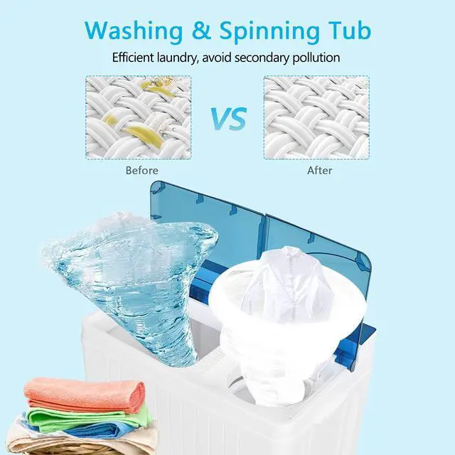 Alt view image 6 of 7 - Portable Washing Machine, Twin Tub 26 Lbs Capacity, 18 Lbs Washer and 8 Lbs Spinner, Compact Washer with Control Knobs, Timer Function, Drain Pump, Laundry washer for Apartment RV, Blue