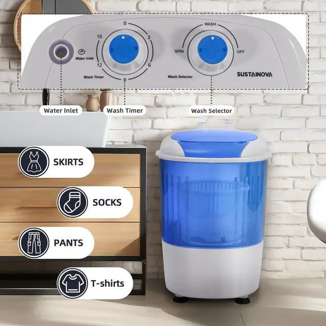 Alt view image 3 of 7 - Mini Spin Dryer Portable Washing Machine, Compact Laundry for Home, Apartment, RV, Blue