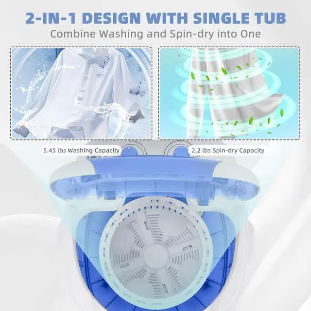 Alt view image 4 of 7 - Mini Spin Dryer Portable Washing Machine, Compact Laundry for Home, Apartment, RV, Blue