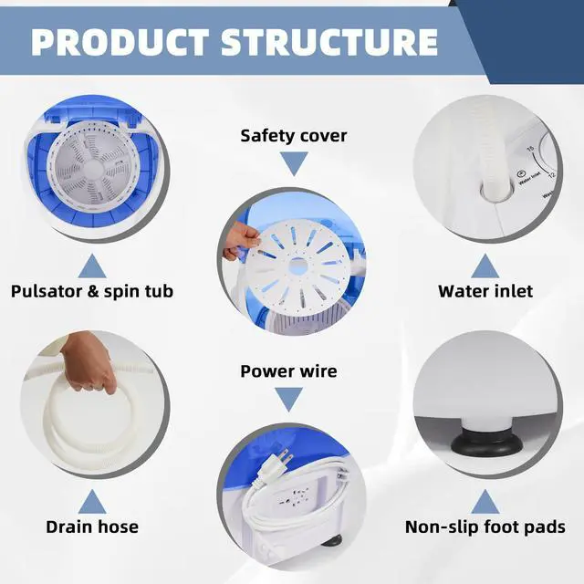 Alt view image 5 of 7 - Mini Spin Dryer Portable Washing Machine, Compact Laundry for Home, Apartment, RV, Blue
