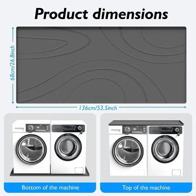 Alt view image 2 of 7 - Washing Machine Drain Pan Silicone Mat,53.5x26.8inch Non-Slip Waterproof Washer Tray,Raised Edge Drip Mat for Under Dryer or Washer,Anti-Vibration,Floor Leak Protector for Laundry Room