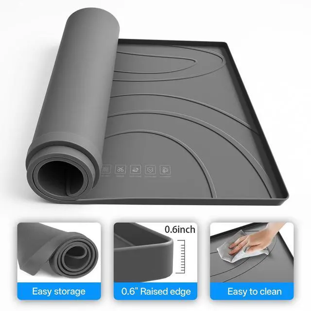 Alt view image 3 of 7 - Washing Machine Drain Pan Silicone Mat,53.5x26.8inch Non-Slip Waterproof Washer Tray,Raised Edge Drip Mat for Under Dryer or Washer,Anti-Vibration,Floor Leak Protector for Laundry Room