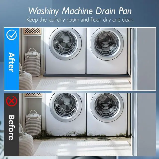 Alt view image 4 of 7 - Washing Machine Drain Pan Silicone Mat,53.5x26.8inch Non-Slip Waterproof Washer Tray,Raised Edge Drip Mat for Under Dryer or Washer,Anti-Vibration,Floor Leak Protector for Laundry Room
