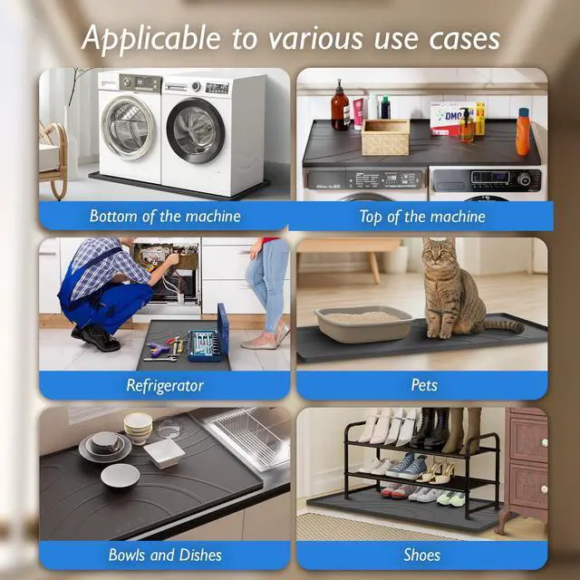 Alt view image 7 of 7 - Washing Machine Drain Pan Silicone Mat,53.5x26.8inch Non-Slip Waterproof Washer Tray,Raised Edge Drip Mat for Under Dryer or Washer,Anti-Vibration,Floor Leak Protector for Laundry Room