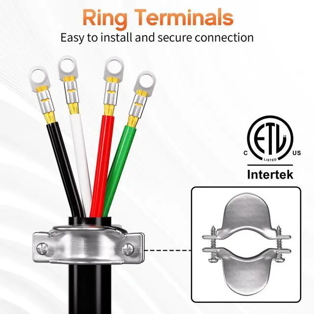 Alt view image 4 of 7 - 25FT 4 Prong Dryer Cord, Pure Copper, NEMA 14-30P Plug, ETL Listed | 4-Wire 30Amp 10 Gauge, Dryer Cord 4 Prong, Dryer Power Cord Replacement, O-Ring Terminals, 250V 7500W, Black, SRDT