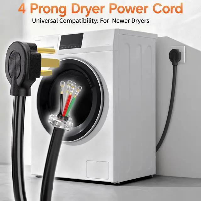 Alt view image 6 of 7 - 25FT 4 Prong Dryer Cord, Pure Copper, NEMA 14-30P Plug, ETL Listed | 4-Wire 30Amp 10 Gauge, Dryer Cord 4 Prong, Dryer Power Cord Replacement, O-Ring Terminals, 250V 7500W, Black, SRDT