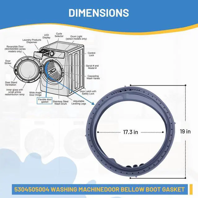 Alt view image 5 of 7 - 5304505004 for Electrolux Washer Door Seal EFLS627UTT0 EFLS617STT0 EFLS527UIW0 EFLS517SIW0 EFLS627UIW0 EFLS627UTT1 EFLS627UIW1 EFLS517STT0 EFLS527UIW1 EFLS527UTT2 EFLS617SIW0 EFLS627UIW2