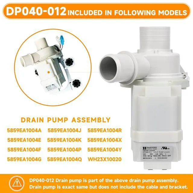 Alt view image 2 of 7 - DP040-012 Drain Pump 4681EA1007A 5859EA1004F 5859EA1004P 5859EA1004G WH23X10020 Replacement for Washer Drain Pump, Fits for WT1101CW WT5001CW WT7200CW WT5270CW WT1201CV WT4970CW WT4870CW