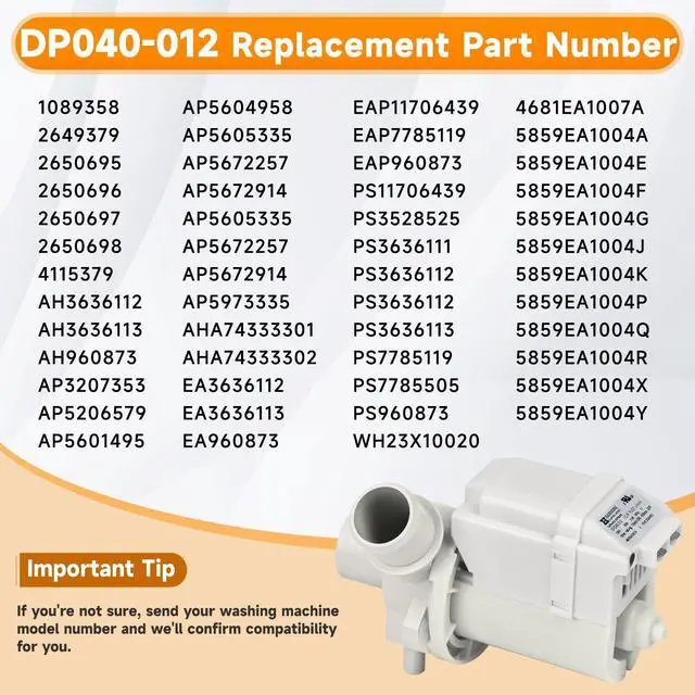 Alt view image 3 of 7 - DP040-012 Drain Pump 4681EA1007A 5859EA1004F 5859EA1004P 5859EA1004G WH23X10020 Replacement for Washer Drain Pump, Fits for WT1101CW WT5001CW WT7200CW WT5270CW WT1201CV WT4970CW WT4870CW