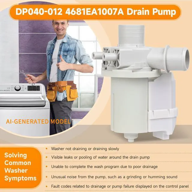 Alt view image 7 of 7 - DP040-012 Drain Pump 4681EA1007A 5859EA1004F 5859EA1004P 5859EA1004G WH23X10020 Replacement for Washer Drain Pump, Fits for WT1101CW WT5001CW WT7200CW WT5270CW WT1201CV WT4970CW WT4870CW