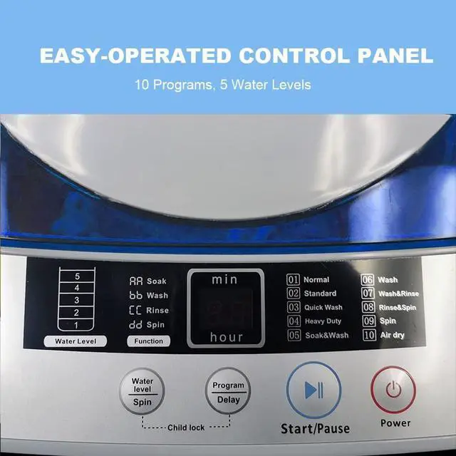 Alt view image 3 of 7 - 1.34 Cu.Ft. Portable Washing Machine, Fully Automatic, 10 lb Volume | Stainless Steel Drum; Quick Connect Adapter Included; Built-in Drain Pump; Top-load Washer for Apartments, RVs and Dorms