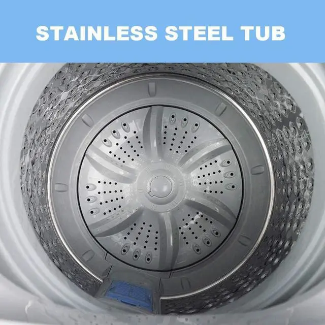 Alt view image 5 of 7 - 1.34 Cu.Ft. Portable Washing Machine, Fully Automatic, 10 lb Volume | Stainless Steel Drum; Quick Connect Adapter Included; Built-in Drain Pump; Top-load Washer for Apartments, RVs and Dorms