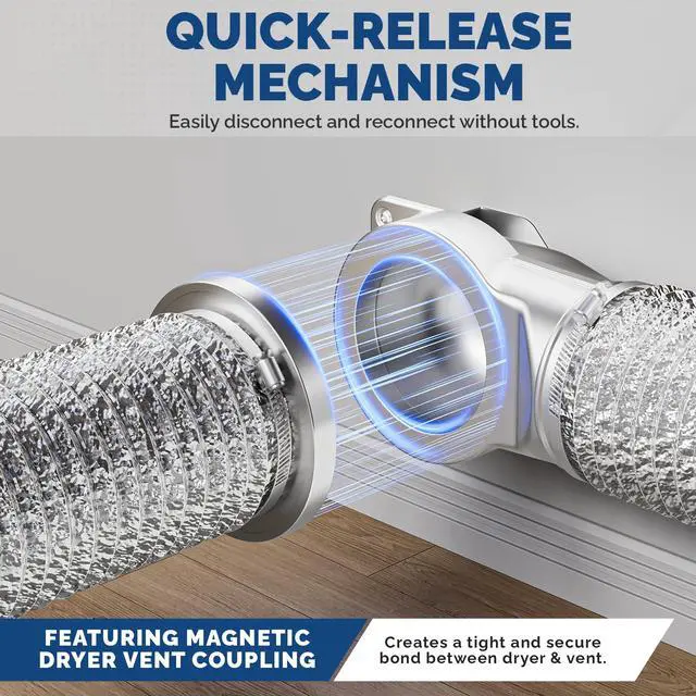 Alt view image 3 of 6 - DV-90 Magnetic Dryer Vent Connector Kit - Airtight Quick-Installation for Tight Spaces, Easy lint Cleaning, Strong Magnet Self-Alignment Design with 2.6ft 6" Duct & two Clamps