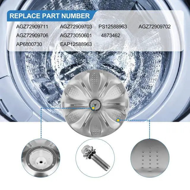 Alt view image 3 of 6 - Upgrade AGZ72909711 Agitator Plate with 5006EA3009B Washer Pulsator Cap Compatible with l-g Washer AGZ72909702 Washplate Pulsator Assembly Replaces: AP6800730, 4873462, AGZ72909703