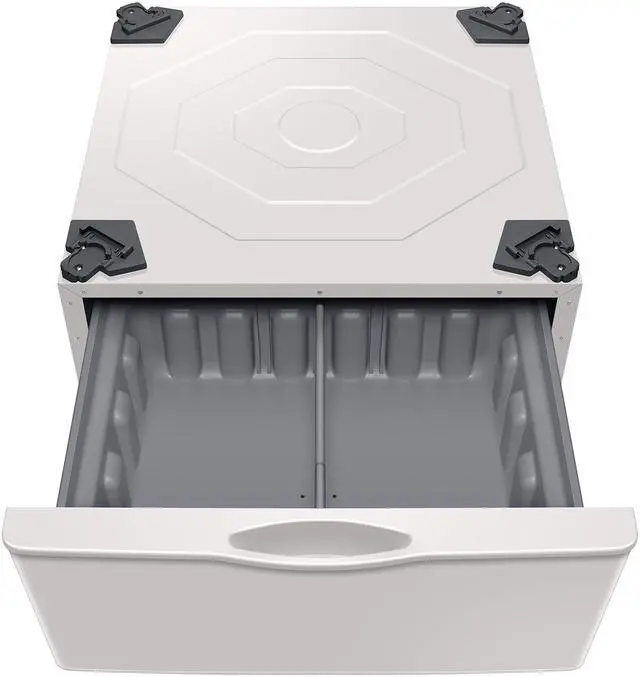 Alt view image 5 of 7 - 27-Inch Washer Dryer Pedestal Stand w/ Pull Out Laundry Storage Drawer, Stainless Steel, WE402NE/A3, 28.1"D x 27"W x 14.2"H, Ivory