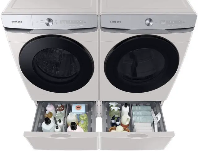 Alt view image 3 of 7 - 27-Inch Washer Dryer Pedestal Stand w/ Pull Out Laundry Storage Drawer, Stainless Steel, WE402NE/A3, 28.1"D x 27"W x 14.2"H, Ivory