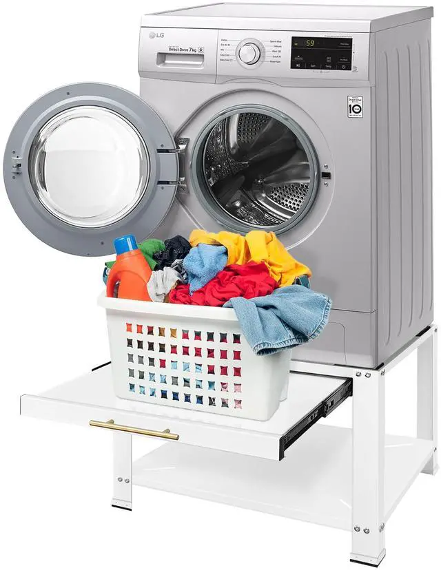 Main image of Washer and Dryer Pedestals Heavy Duty Metal Laundry Pedestal 29"W x 29"D x20"H, Washer Dryer Pedestal Extra Big Screws for Anti-Vibration, Basket Shelf, 800lbs Capacity, White