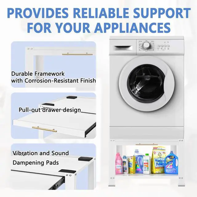 Alt view image 5 of 6 - Washer and Dryer Pedestals Heavy Duty Metal Laundry Pedestal 29"W x 29"D x20"H, Washer Dryer Pedestal Extra Big Screws for Anti-Vibration, Basket Shelf, 800lbs Capacity, White