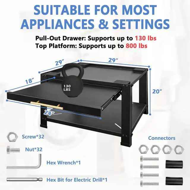 Alt view image 3 of 6 - Washer and Dryer Pedestals Heavy Duty Metal Laundry Pedestal 29"W x 29"D x20"H, Washer Dryer Pedestal Extra Big Screws for Anti-Vibration, Basket Shelf, 800lbs Capacity, Black