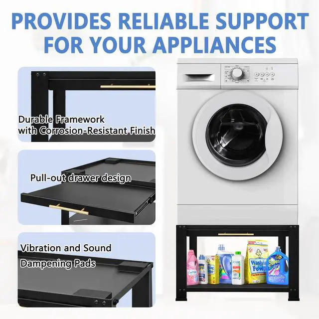 Alt view image 5 of 6 - Washer and Dryer Pedestals Heavy Duty Metal Laundry Pedestal 29"W x 29"D x20"H, Washer Dryer Pedestal Extra Big Screws for Anti-Vibration, Basket Shelf, 800lbs Capacity, Black