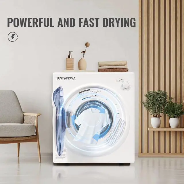 Alt view image 6 of 7 - 1500W Portable Clothes Dryer, 3.5 cu.ft Electric Drying Machine for Laundry with Steel Tub for Apartment, Dorms, Compact Dryer for Small Space, Black/White