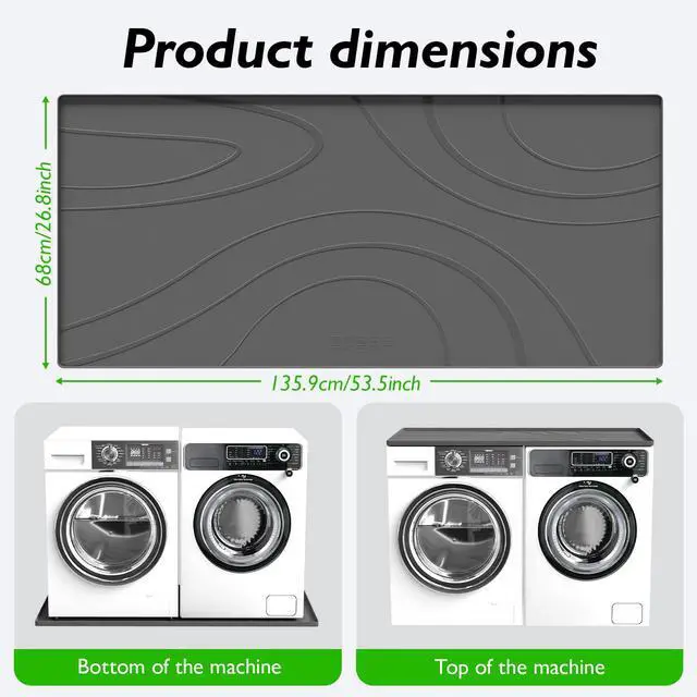 Alt view image 2 of 7 - Washing Machine Drain Pan Silicone mat 54x26.5 Inch Non-Slip Waterproof Washer Drip Tray, Anti-Vibration Soft Mat for Under Dryer or Washer, Floor Leak Protector for Laundry Room