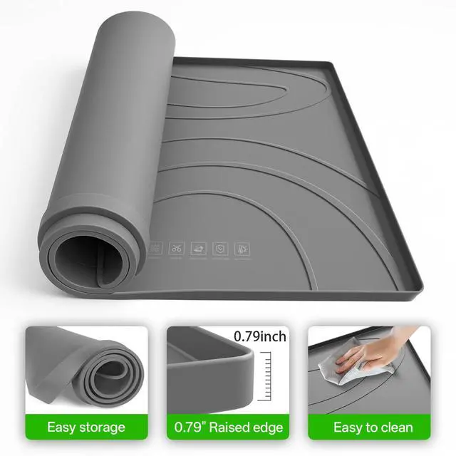 Alt view image 3 of 7 - Washing Machine Drain Pan Silicone mat 54x26.5 Inch Non-Slip Waterproof Washer Drip Tray, Anti-Vibration Soft Mat for Under Dryer or Washer, Floor Leak Protector for Laundry Room