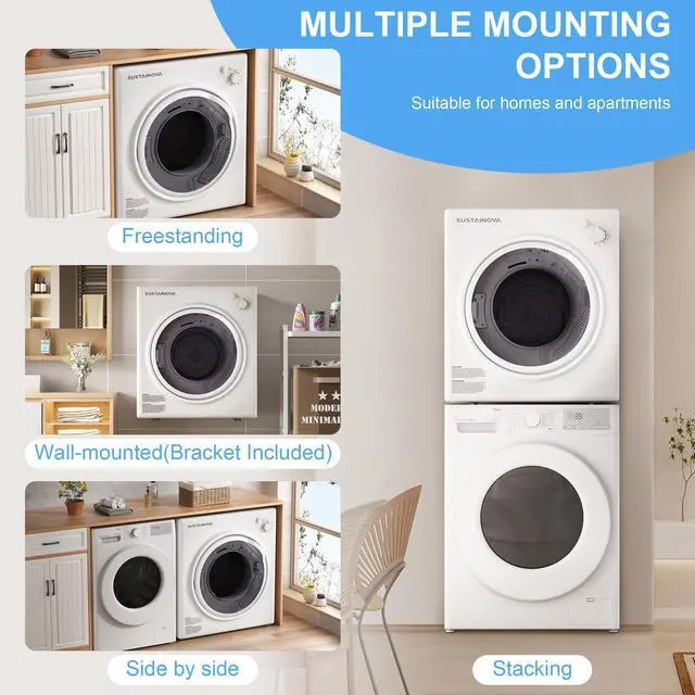 Alt view image 7 of 7 - 1500W Portable Clothes Dryer, 3.5 cu.ft Electric Drying Machine for Laundry with Steel Tub for Apartment, Dorms, Compact Dryer for Small Space, Black/White