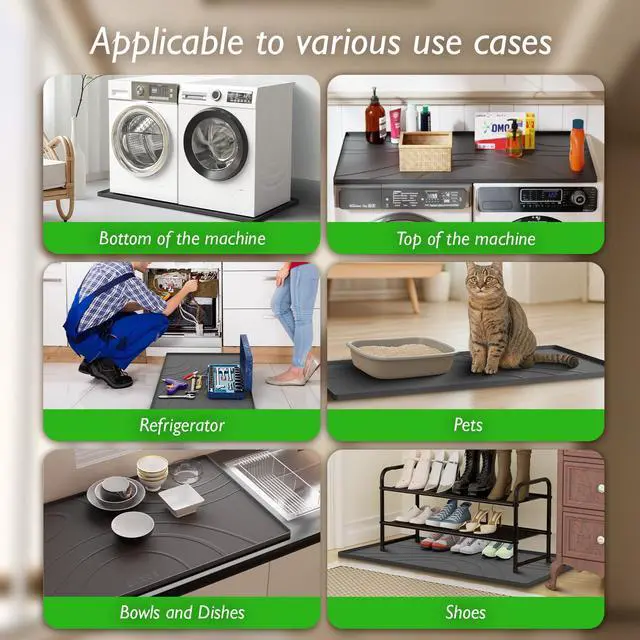 Alt view image 7 of 7 - Washing Machine Drain Pan Silicone mat 54x26.5 Inch Non-Slip Waterproof Washer Drip Tray, Anti-Vibration Soft Mat for Under Dryer or Washer, Floor Leak Protector for Laundry Room