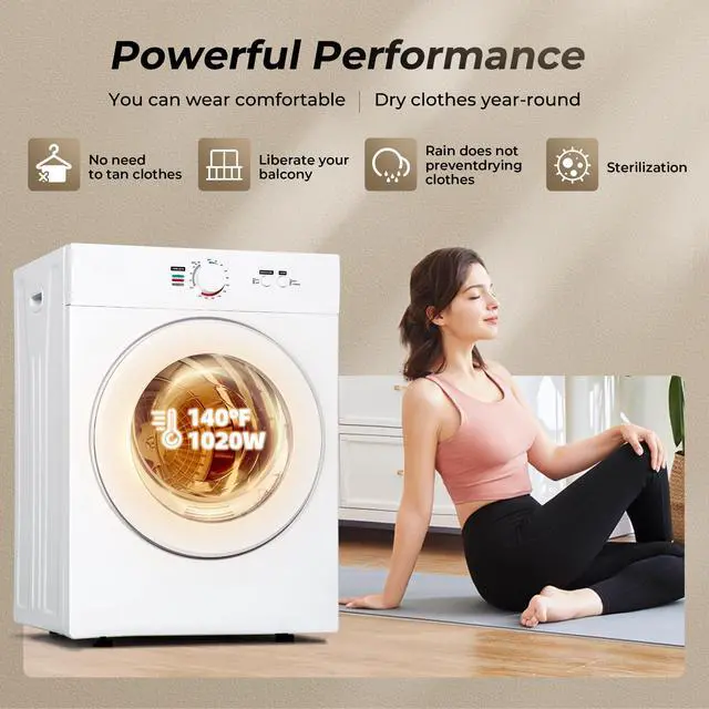 Alt view image 2 of 7 - 1.8 Cu.Ft Portable Clothes Dryer 1020W Compact Laundry Drying | Durable Stainless Steel Drum, 7 Drying Modes with ECO Energy Saving, Wall-Mountable Space-Saver for Apartments & RVs