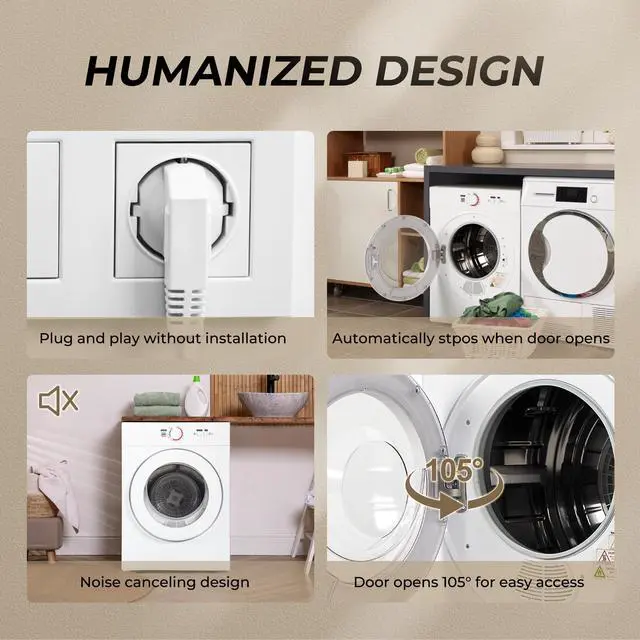 Alt view image 7 of 7 - 1.8 Cu.Ft Portable Clothes Dryer 1020W Compact Laundry Drying | Durable Stainless Steel Drum, 7 Drying Modes with ECO Energy Saving, Wall-Mountable Space-Saver for Apartments & RVs
