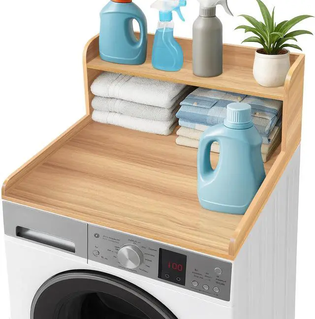 Main image of Washer Dryer Countertop with Shelf,2-Tier Laundry Countertop for Single Washer and Dryer,Soild Wood Core Washer Dryer Topper for Laundry Room Organization (Oak)