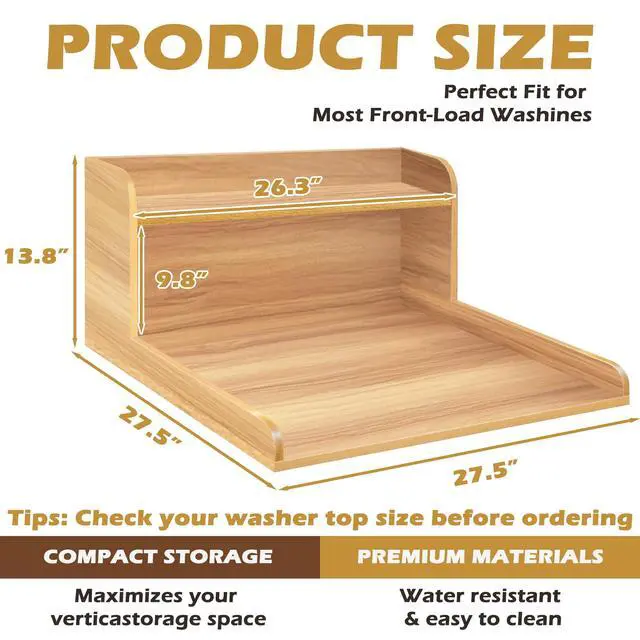 Alt view image 3 of 6 - Washer Dryer Countertop with Shelf,2-Tier Laundry Countertop for Single Washer and Dryer,Soild Wood Core Washer Dryer Topper for Laundry Room Organization (Oak)