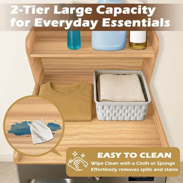Alt view image 5 of 6 - Washer Dryer Countertop with Shelf,2-Tier Laundry Countertop for Single Washer and Dryer,Soild Wood Core Washer Dryer Topper for Laundry Room Organization (Oak)