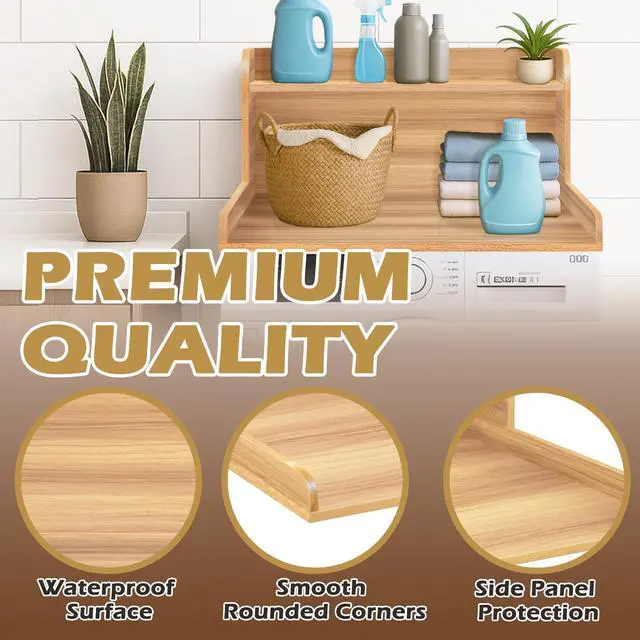 Alt view image 4 of 6 - Washer Dryer Countertop with Shelf,2-Tier Laundry Countertop for Single Washer and Dryer,Soild Wood Core Washer Dryer Topper for Laundry Room Organization (Oak)