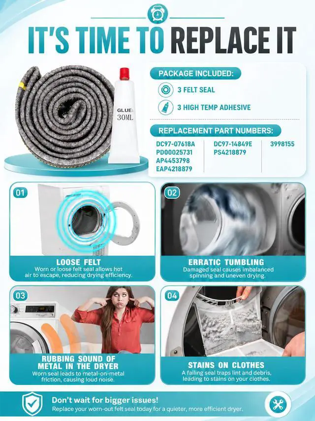 Alt view image 2 of 7 - Dryer Drum Felt Gasket Seal Repair Replacement Kit DC97-07618A Fit for Samsung DV42H5200EP/A3 DV50K8600EV/A3 DV52J8700GP/A2 DV50K7500EV/A3 DV45K7600EW/A3 DV48J7700EW/A2 DV45H6300EG/A3 & More