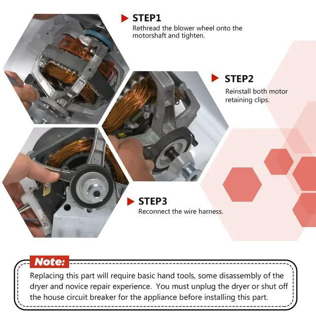 Alt view image 7 of 7 - 0EM 279827 Dryer Drive Motor with Pulley (Upgraded Blower Shaft Length) by Compatible with MayTag Kitchenaid Kenmore Whirlpool Dryer Motor - Replaces AP3094245, EAP334304, PS334304,W10194250
