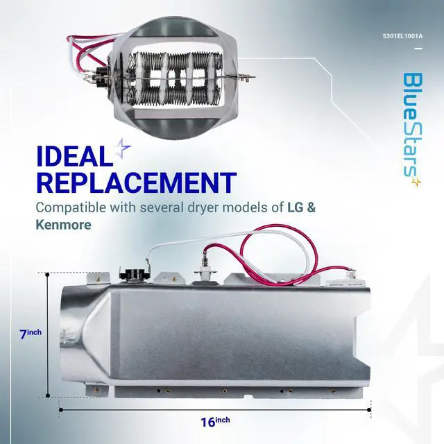 Alt view image 3 of 7 - 5301EL1001A Dryer Heating Element Assembly For LG DLE7177W DLE5977W DLE8377NM DLE2516W DLEX3700W DLE5955W DLE0442W DLE4970W DLE5955G DLE9577SM Dryers - Replaces 5301EL1001J 5301EL1001H