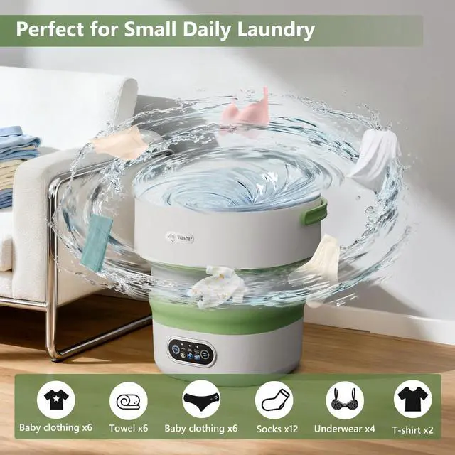 Alt view image 7 of 7 - Mini Laundry Machine 16L Foldable Portable Laundry Machine and Spinner for Baby Clothes, Underwear, Socks; Ideal for Travel, Dorms, Camping