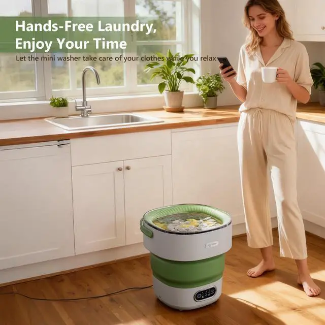 Alt view image 2 of 7 - Mini Laundry Machine 16L Foldable Portable Laundry Machine and Spinner for Baby Clothes, Underwear, Socks; Ideal for Travel, Dorms, Camping