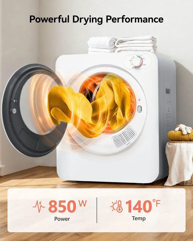 Alt view image 2 of 7 - Portable Clothes Dryer, 1.5 Cu.Ft. Portable Dryer, 850W Drying Machine with Front-Loading Stainless Steel Drum, 5 Functions, Suitable for Apartments, Dorms, RVs, Small Spaces