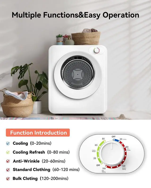 Alt view image 3 of 7 - Portable Clothes Dryer, 1.5 Cu.Ft. Portable Dryer, 850W Drying Machine with Front-Loading Stainless Steel Drum, 5 Functions, Suitable for Apartments, Dorms, RVs, Small Spaces