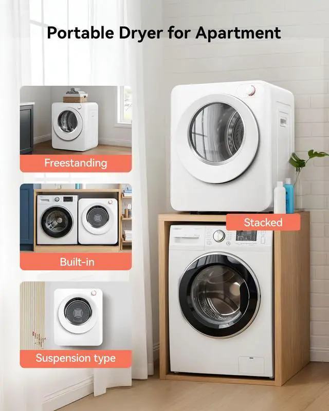 Alt view image 5 of 7 - Portable Clothes Dryer, 1.5 Cu.Ft. Portable Dryer, 850W Drying Machine with Front-Loading Stainless Steel Drum, 5 Functions, Suitable for Apartments, Dorms, RVs, Small Spaces
